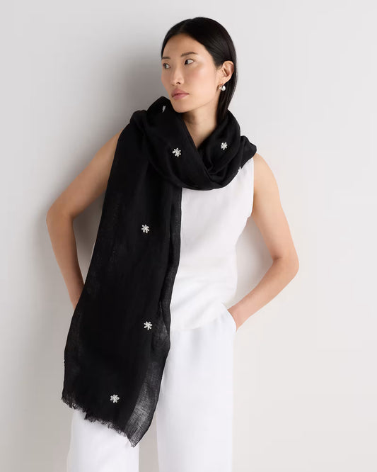 100% European Linen Embroidered Scarf - US 2761