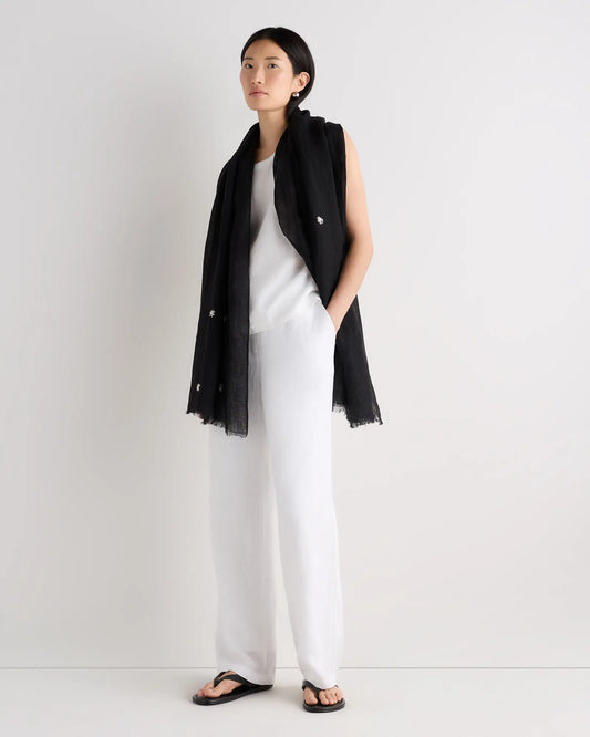 100% European Linen Embroidered Scarf - US 2761