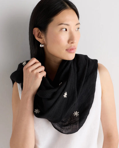 100% European Linen Embroidered Scarf - US 2761