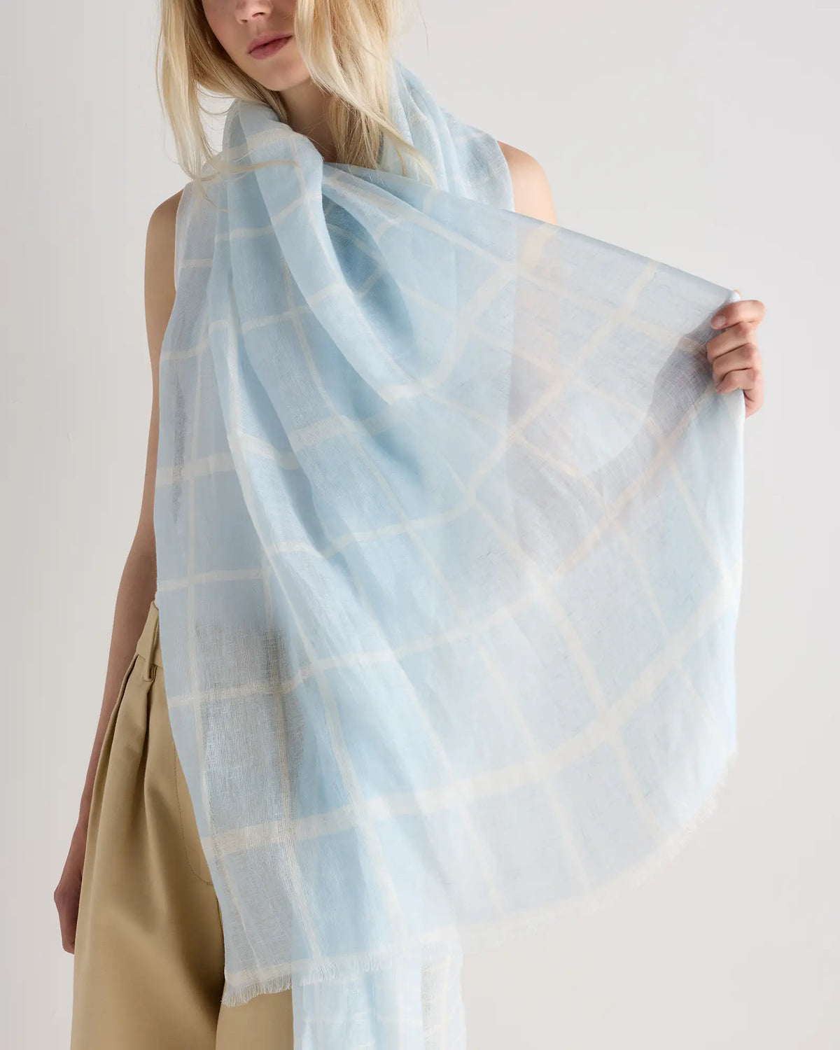 100% European Linen Printed Scarf - US 0895