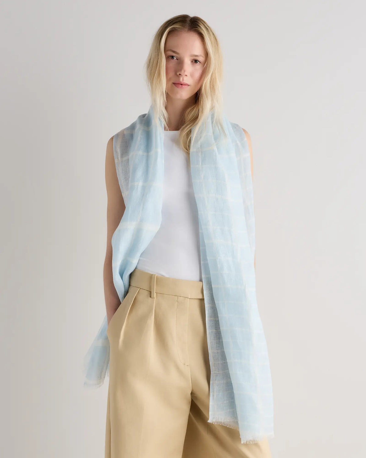 100% European Linen Printed Scarf - US 0895