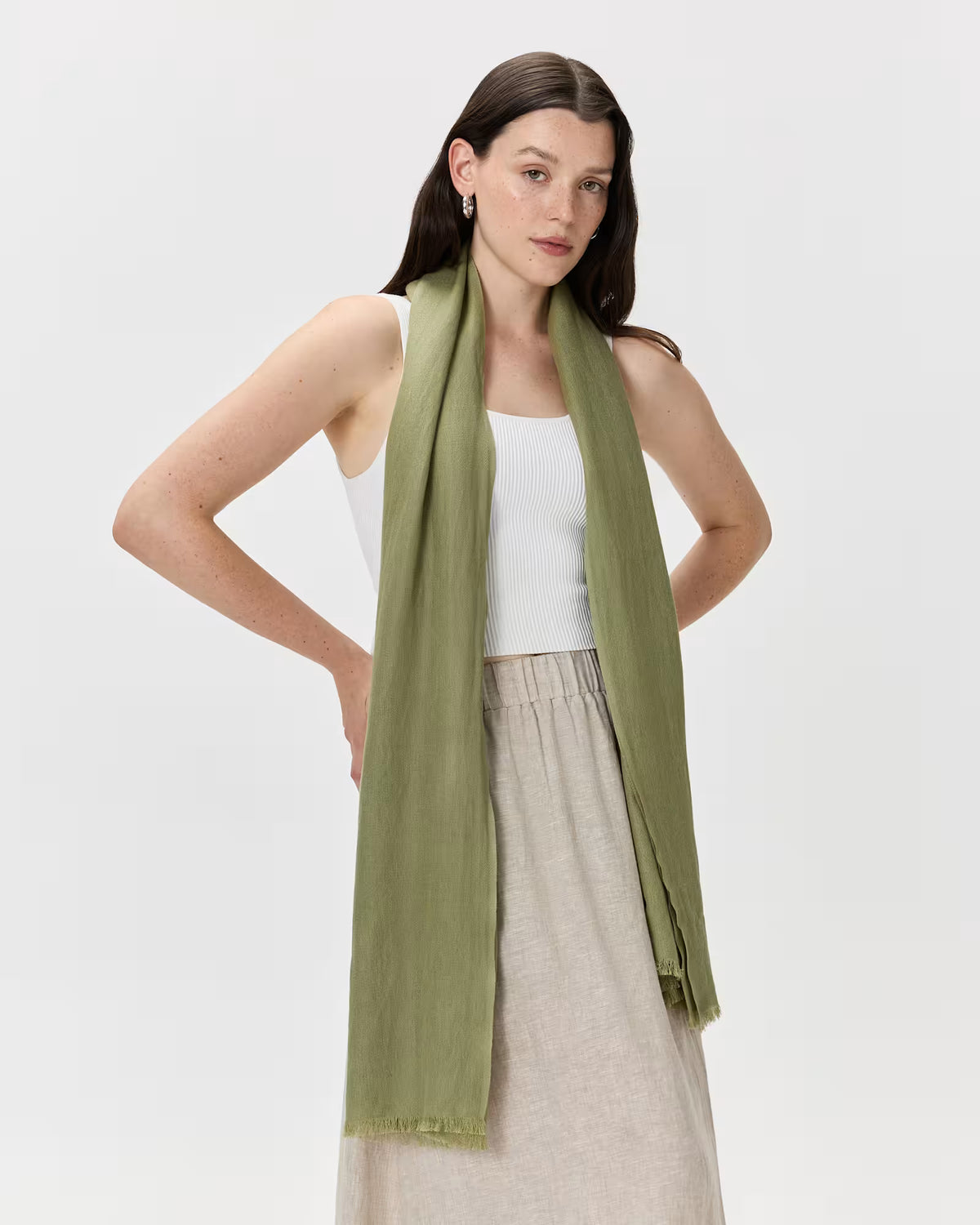 Featherweight Cashmere Silk Frayed Edge Scarf - US 6782