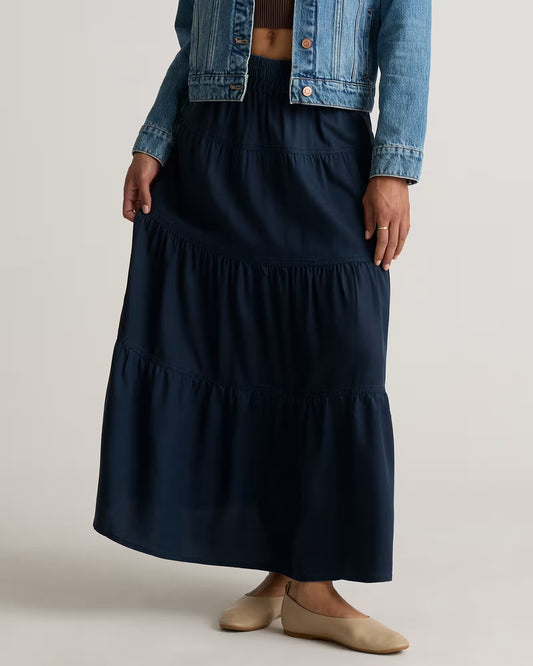 Vintage Wash Tencel Tiered Maxi Skirt - US 1085