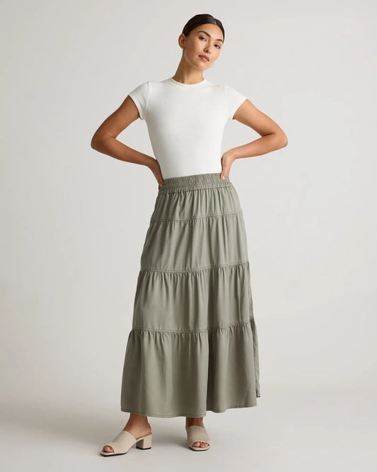 Vintage Wash Tencel Tiered Maxi Skirt - US 4753