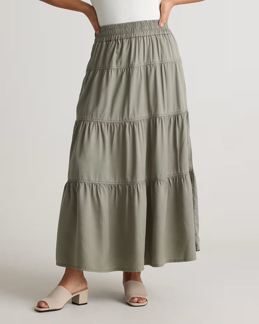 Vintage Wash Tencel Tiered Maxi Skirt - US 4753
