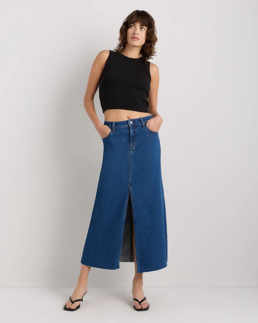 Stretch Denim 5-Pocket Midi Skirt - US 2201
