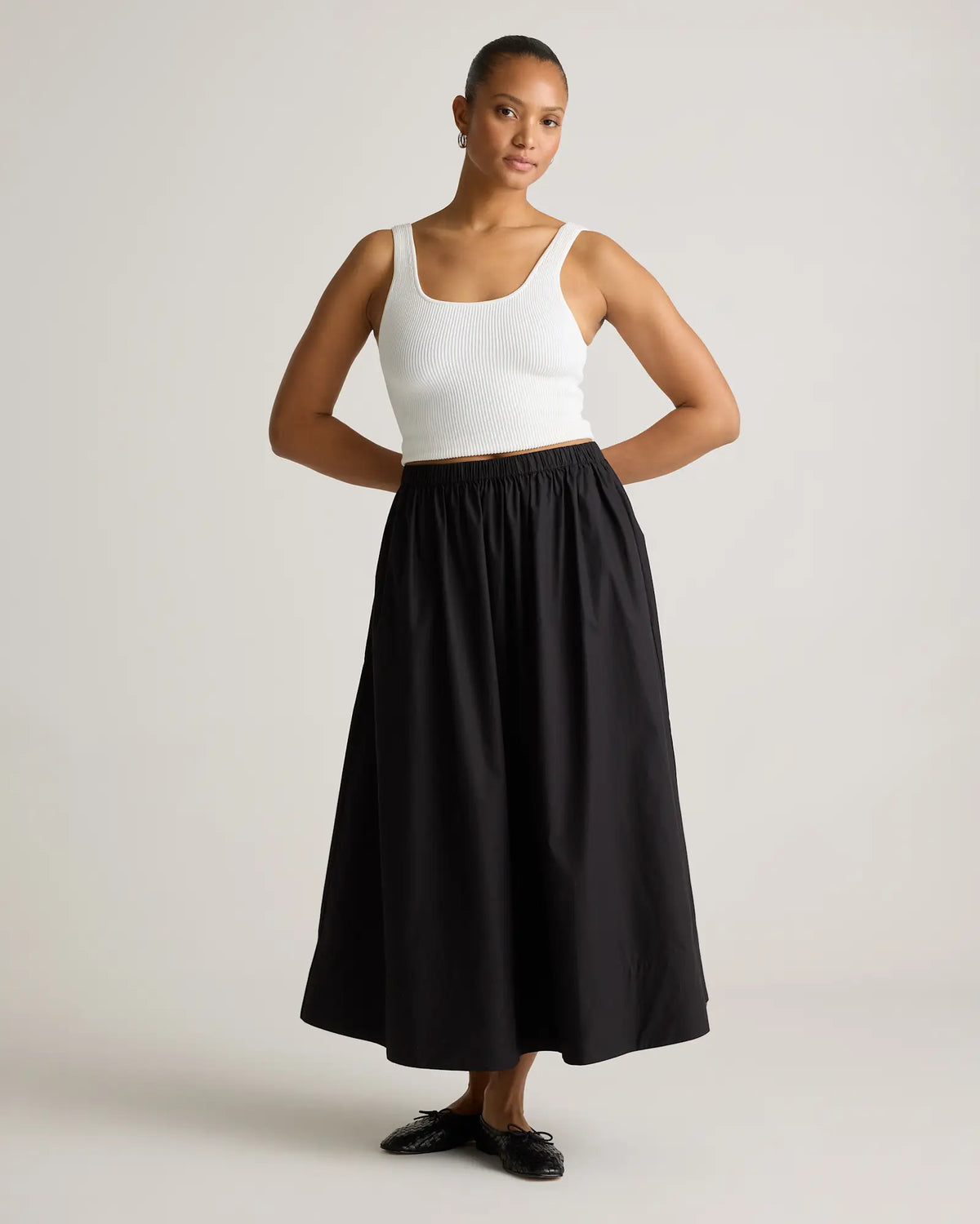 100% Organic Cotton Poplin A-line Maxi Skirt - US 9286