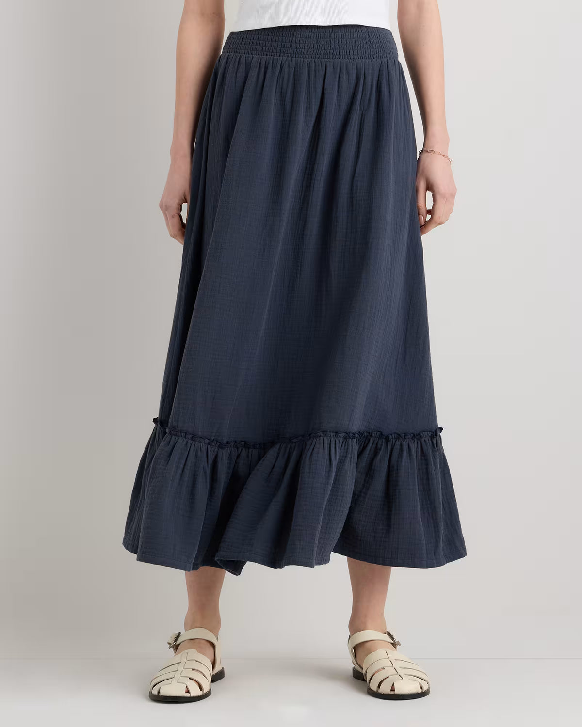 100% Organic Cotton Gauze Smocked Maxi Skirt - US 4580