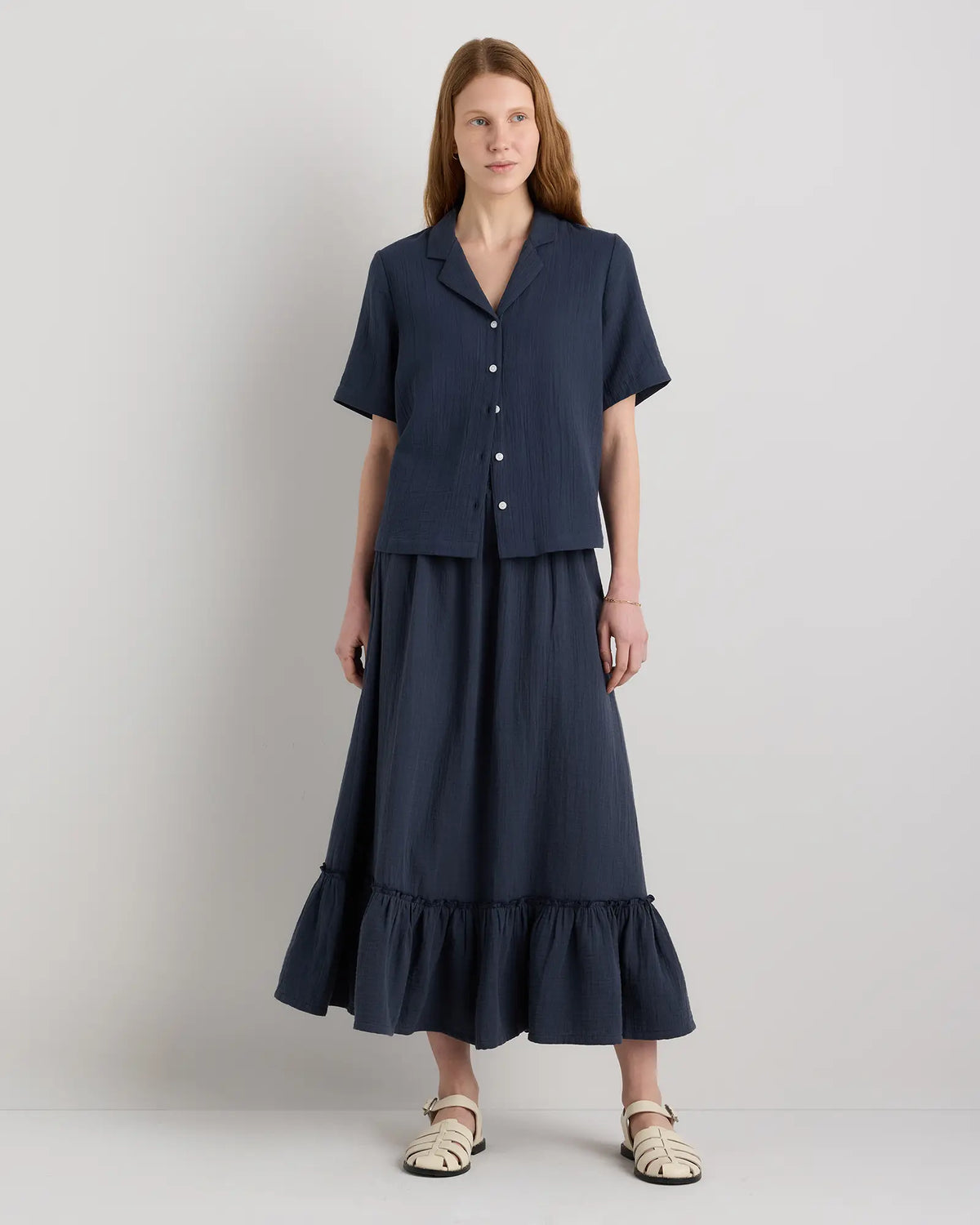 100% Organic Cotton Gauze Smocked Maxi Skirt - US 4580