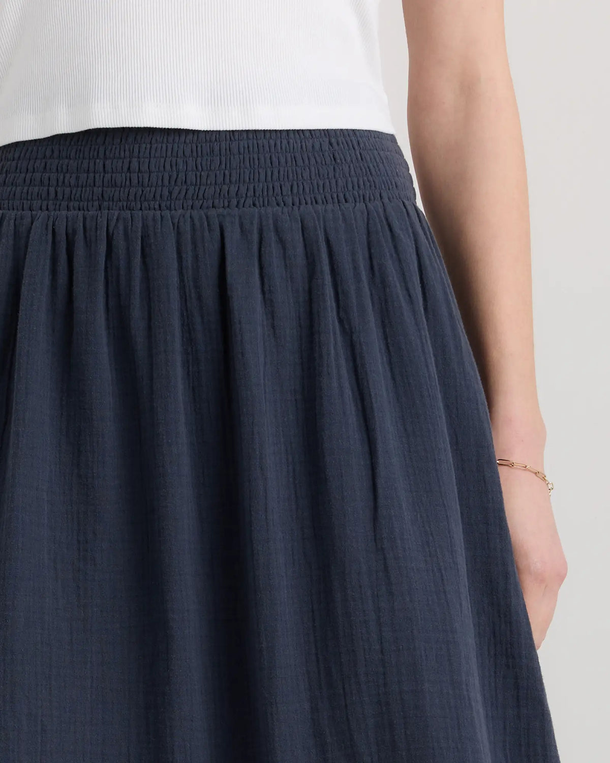 100% Organic Cotton Gauze Smocked Maxi Skirt - US 4580
