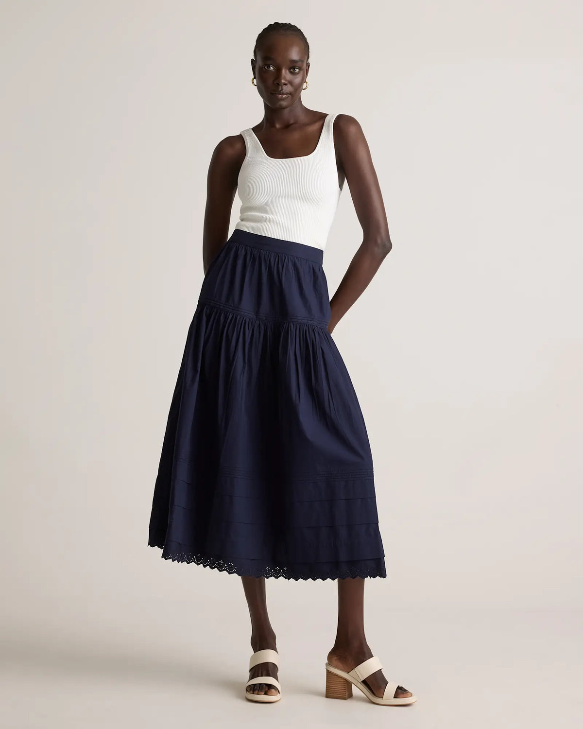 100% Organic Cotton Poplin Pintuck Maxi Skirt - US 9485