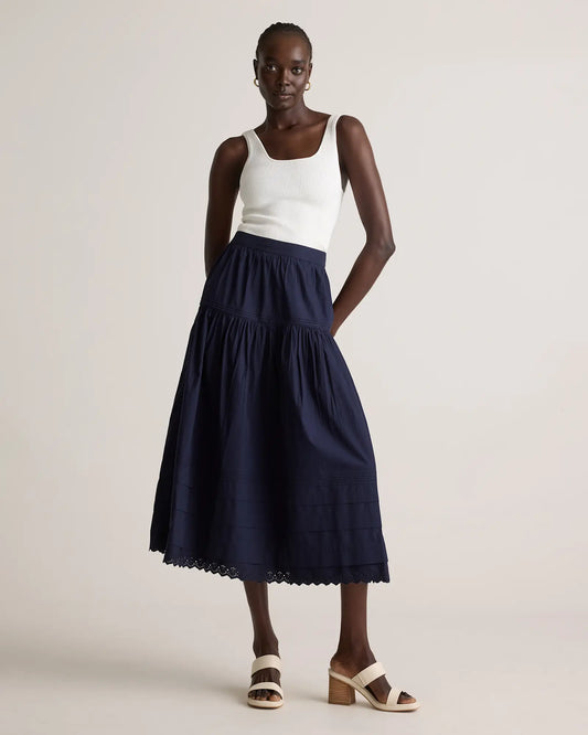 100% Organic Cotton Poplin Pintuck Maxi Skirt - US 9485