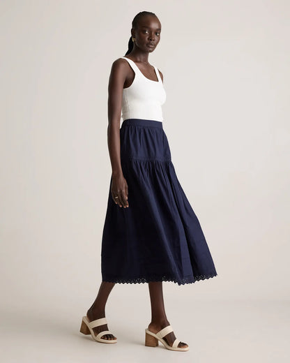 100% Organic Cotton Poplin Pintuck Maxi Skirt - US 9485