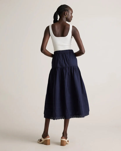 100% Organic Cotton Poplin Pintuck Maxi Skirt - US 9485