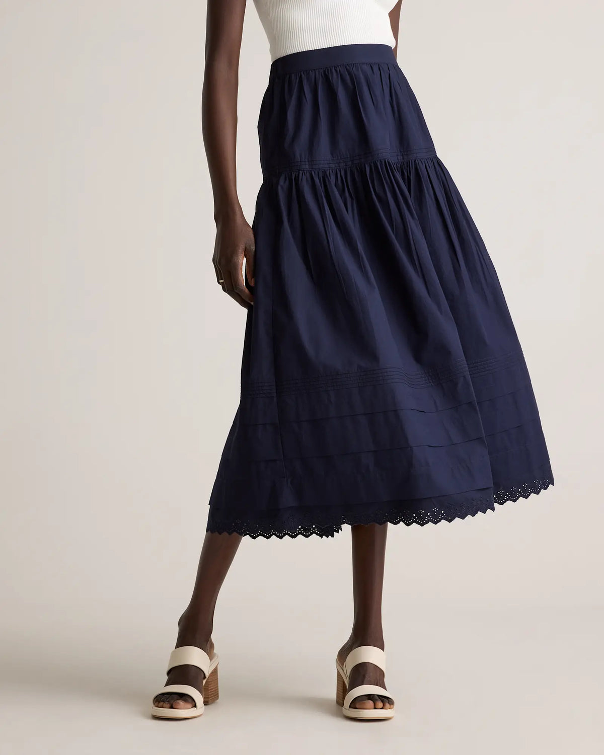 100% Organic Cotton Poplin Pintuck Maxi Skirt - US 9485