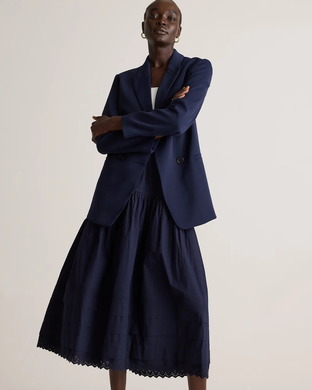 100% Organic Cotton Poplin Pintuck Maxi Skirt - US 9485