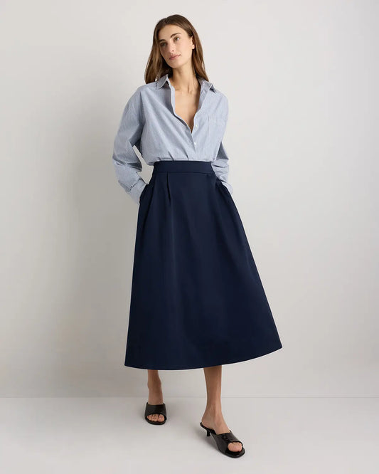 Organic Cotton Sateen A-line Midi Skirt - US 8472