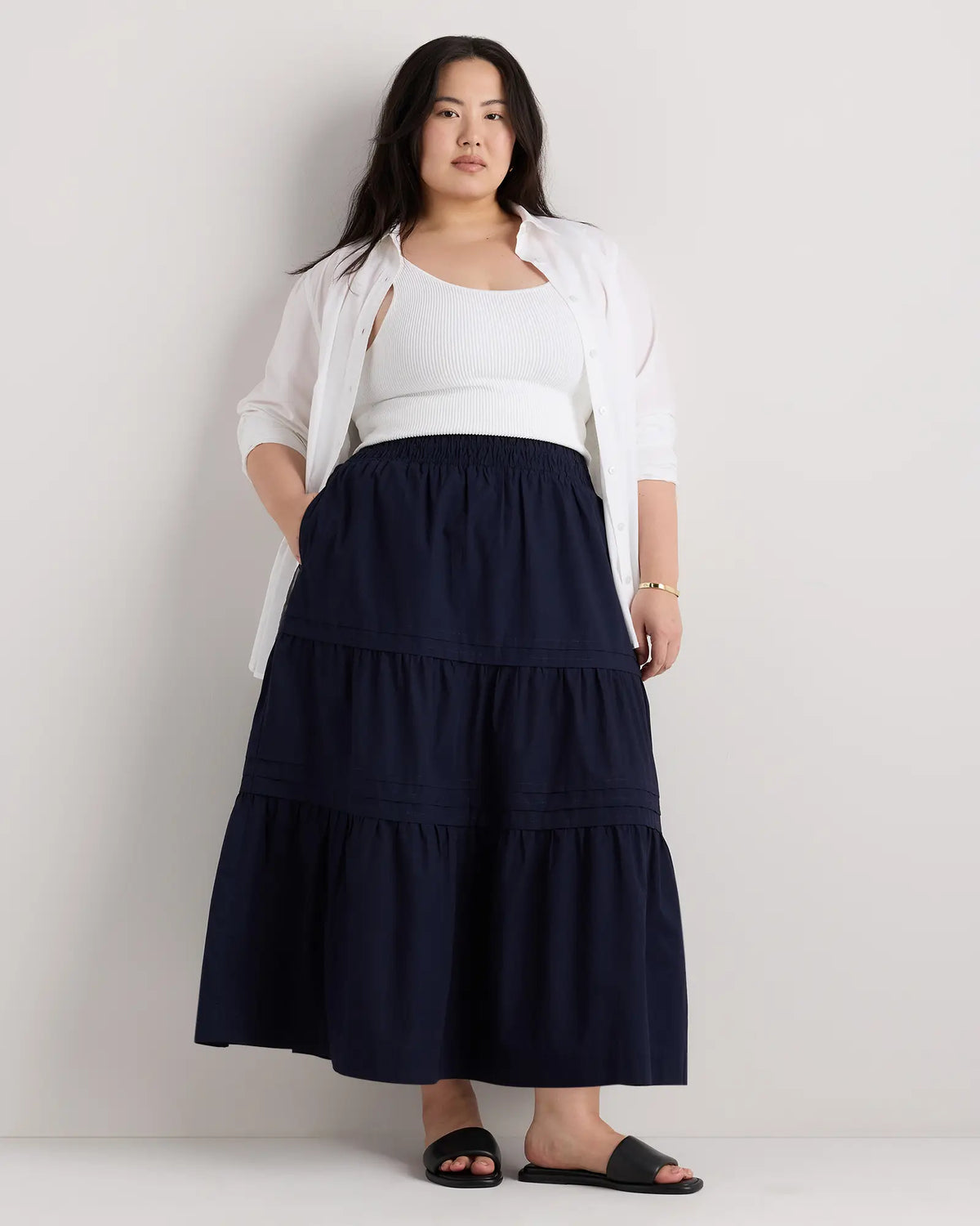 100% Organic Cotton Poplin Tiered Maxi Skirt - US 0531