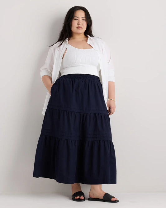 100% Organic Cotton Poplin Tiered Maxi Skirt - US 0531