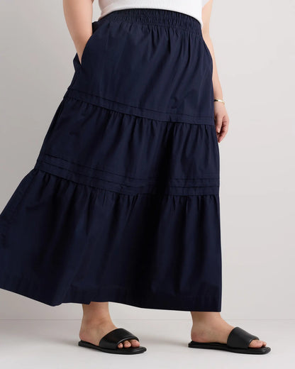 100% Organic Cotton Poplin Tiered Maxi Skirt - US 0531