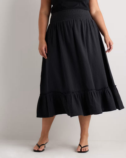 100% Organic Cotton Gauze Smocked Maxi Skirt - US 3377