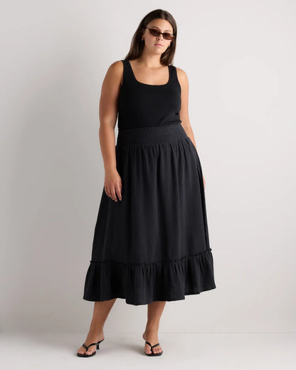 100% Organic Cotton Gauze Smocked Maxi Skirt - US 3377