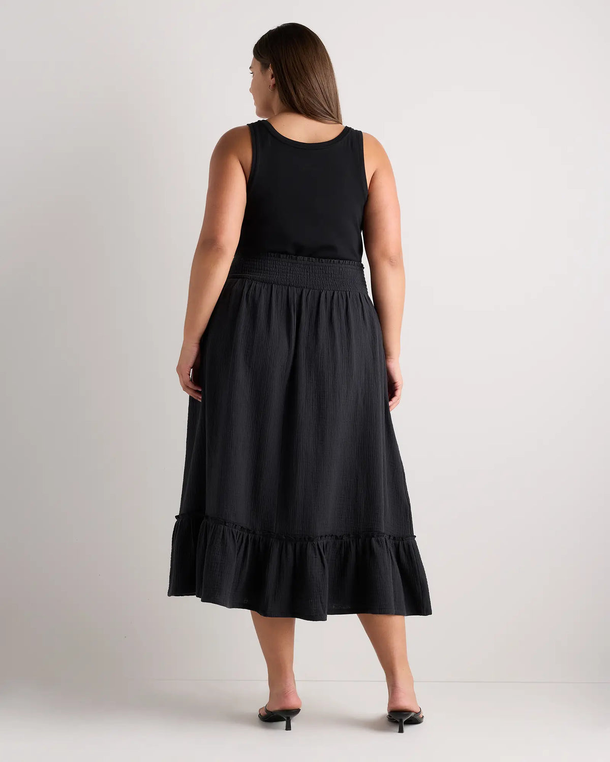 100% Organic Cotton Gauze Smocked Maxi Skirt - US 3377