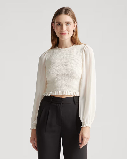 Chiffon Cropped Smocked Blouse - US 0285