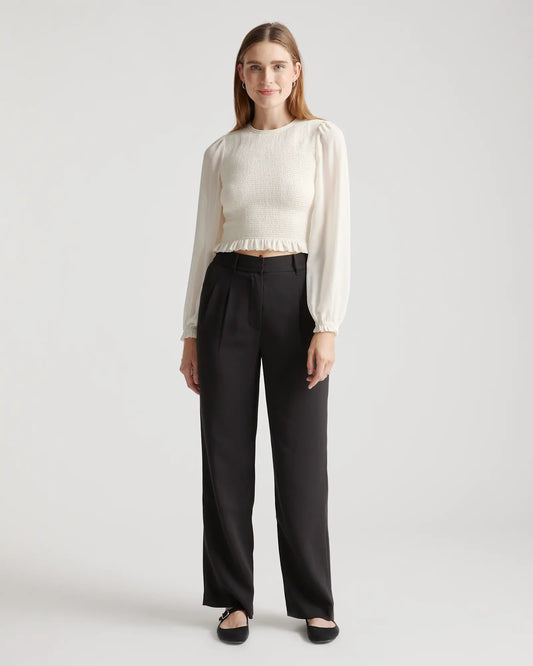 Chiffon Cropped Smocked Blouse - US 0285