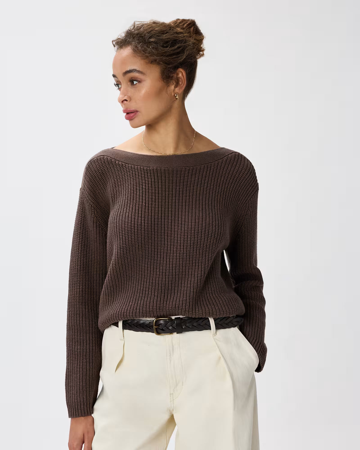 100% Organic Cotton Fisherman Boatneck Sweater - US 1565