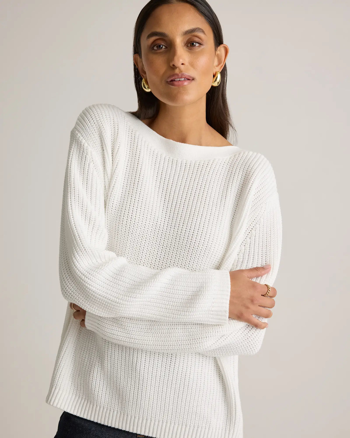 100% Organic Cotton Fisherman Boatneck Sweater - US 3898