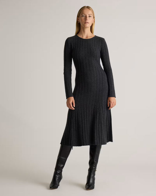 Mongolian Cashmere Wide-Rib Midi Dress - US 3874
