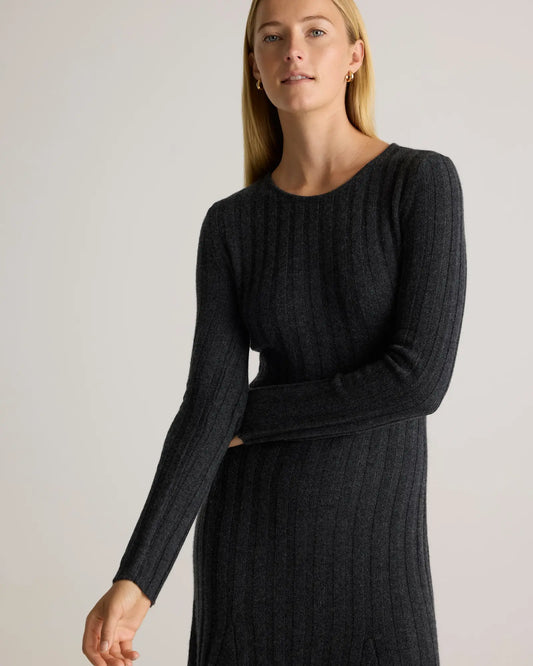 Mongolian Cashmere Wide-Rib Midi Dress - US 3874