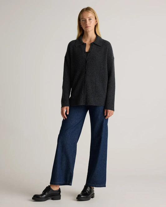 Mongolian Cashmere Wide-Rib Oversized Collared Cardigan - US 4059