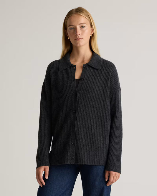 Mongolian Cashmere Wide-Rib Oversized Collared Cardigan - US 4059