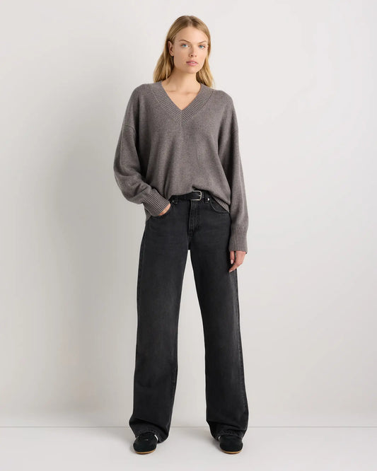 Mongolian Cashmere Oversized V-Neck Sweater - US 4858