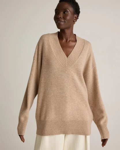 Mongolian Cashmere Oversized V-Neck Sweater - US 9146