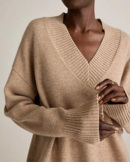 Mongolian Cashmere Oversized V-Neck Sweater - US 9146