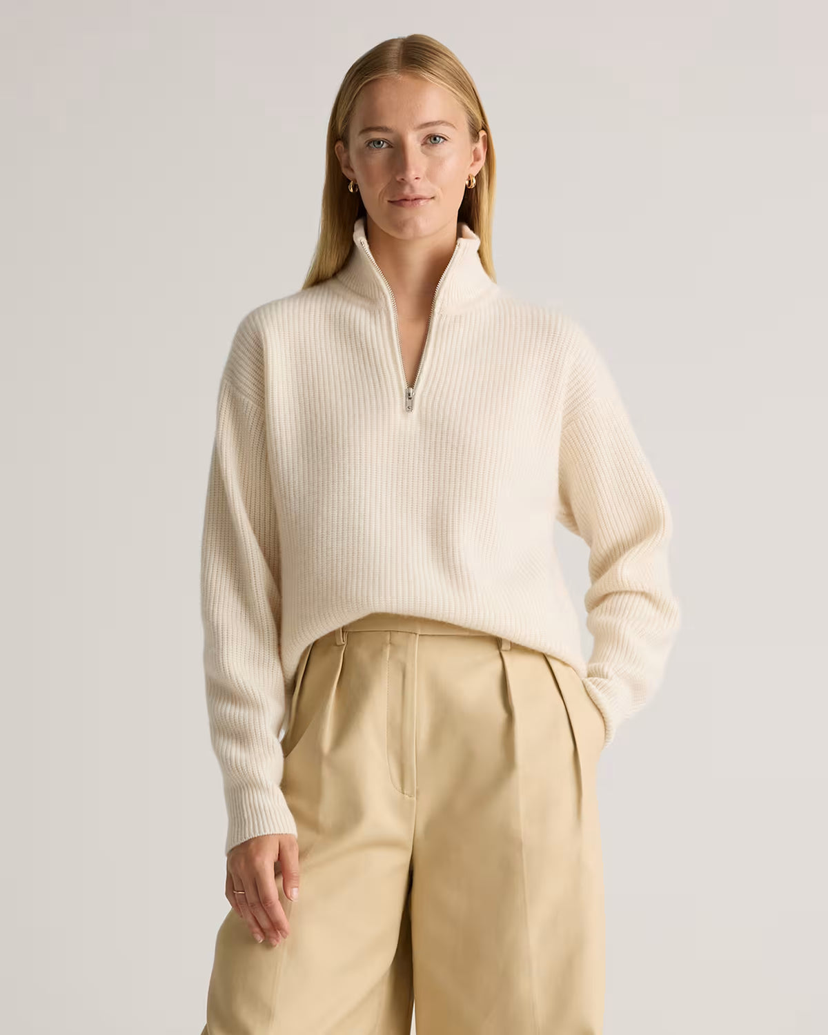 Mongolian Cashmere Fisherman Quarter Zip Sweater - US 8963