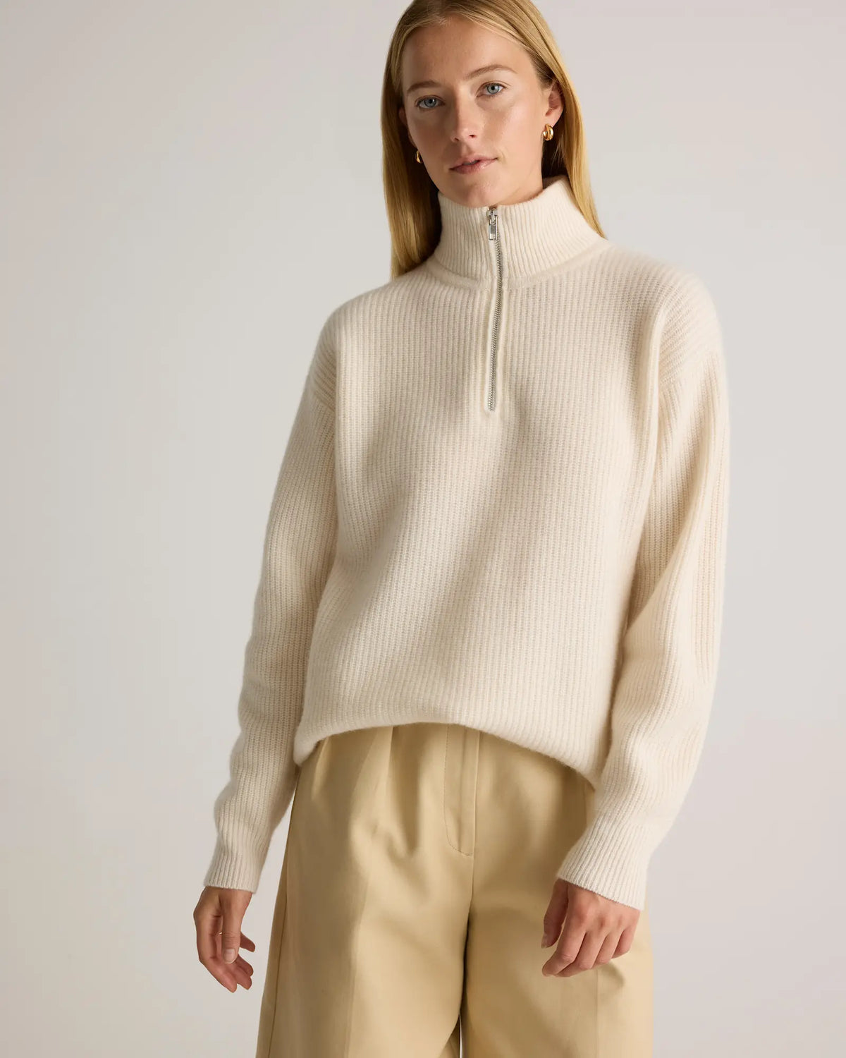 Mongolian Cashmere Fisherman Quarter Zip Sweater - US 8963
