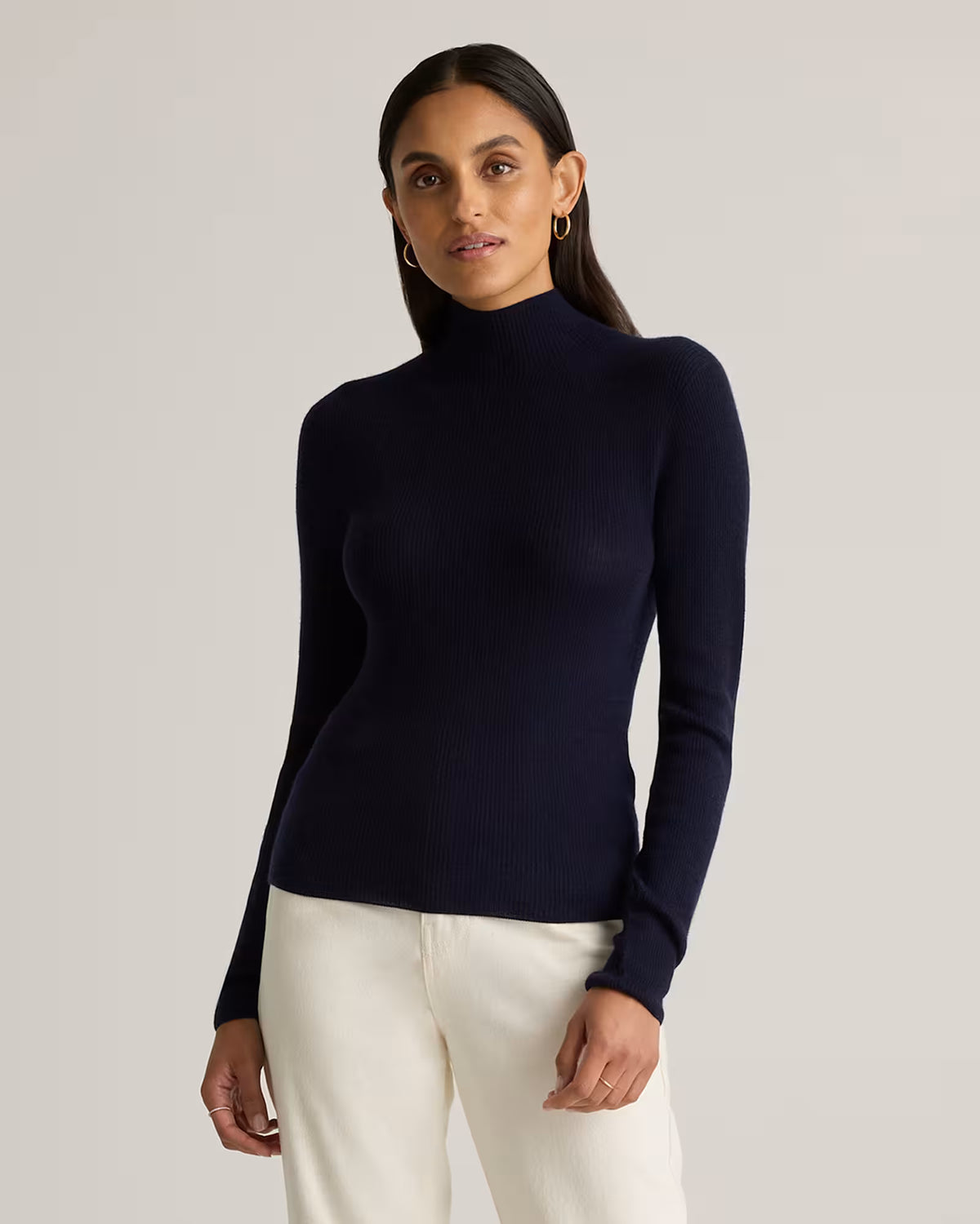 Featherweight Cashmere Ribbed Mockneck Sweater - US 4816