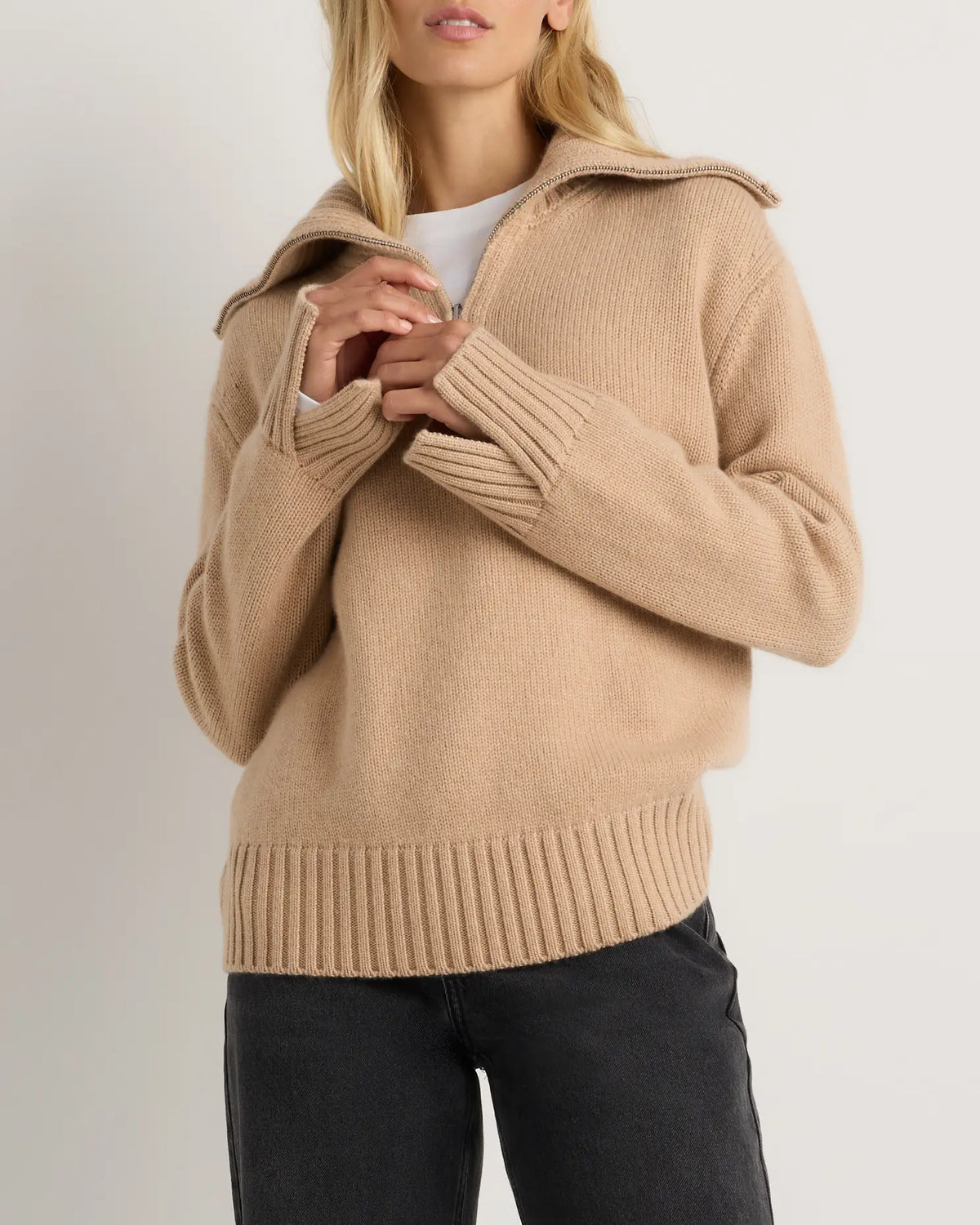 Luxe Baby Cashmere Quarter Zip Sweater - US 1010