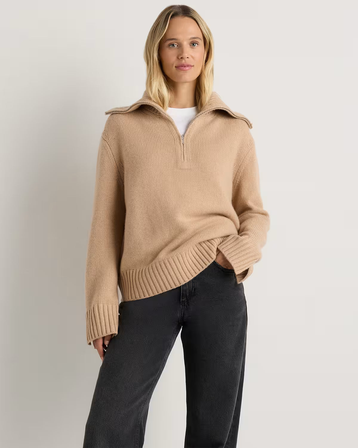 Luxe Baby Cashmere Quarter Zip Sweater - US 1010