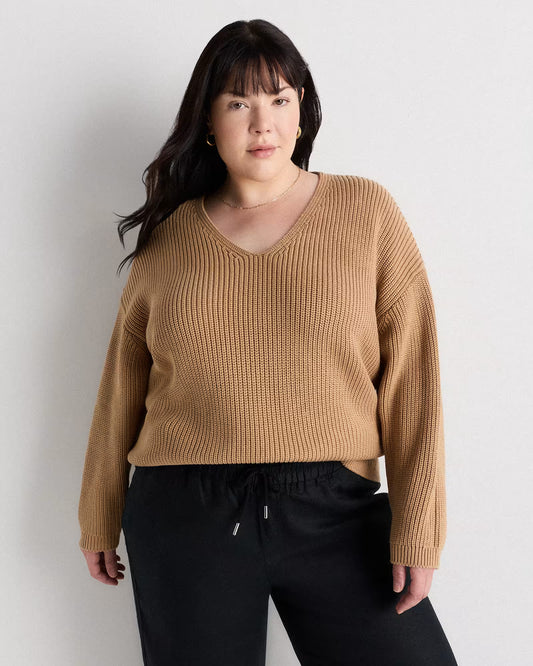 100% Organic Cotton Fisherman V-Neck Sweater - US 7977