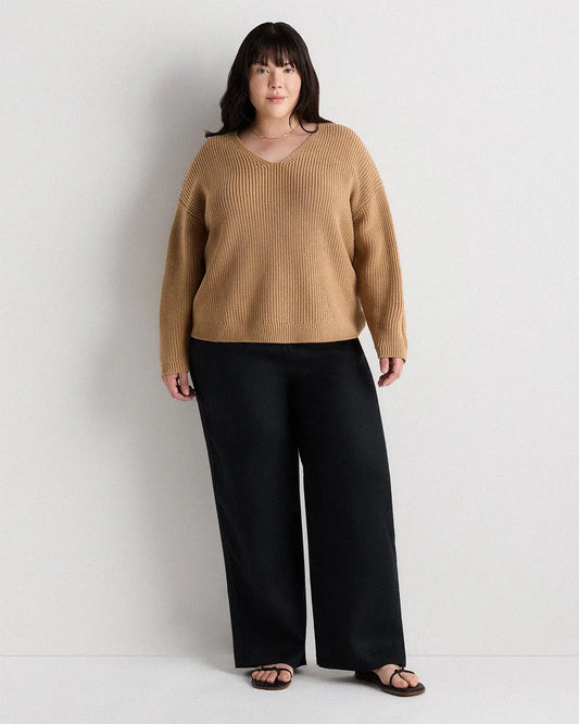 100% Organic Cotton Fisherman V-Neck Sweater - US 7977