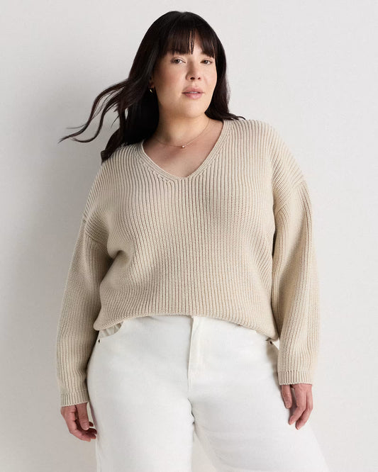 100% Organic Cotton Fisherman V-Neck Sweater - US 3051