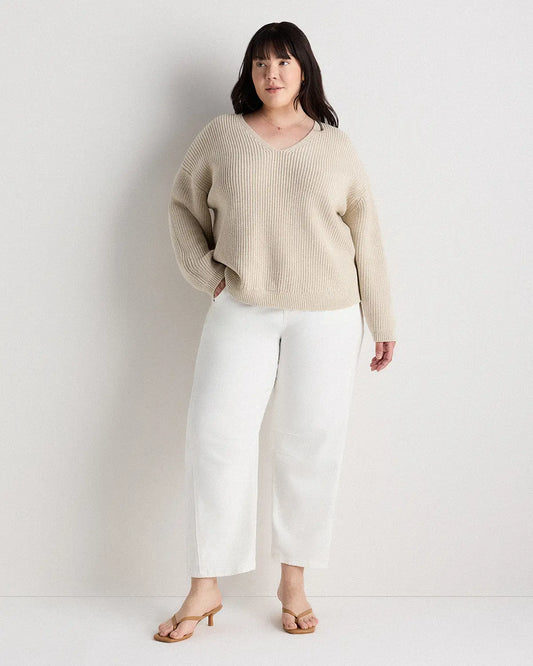 100% Organic Cotton Fisherman V-Neck Sweater - US 3051