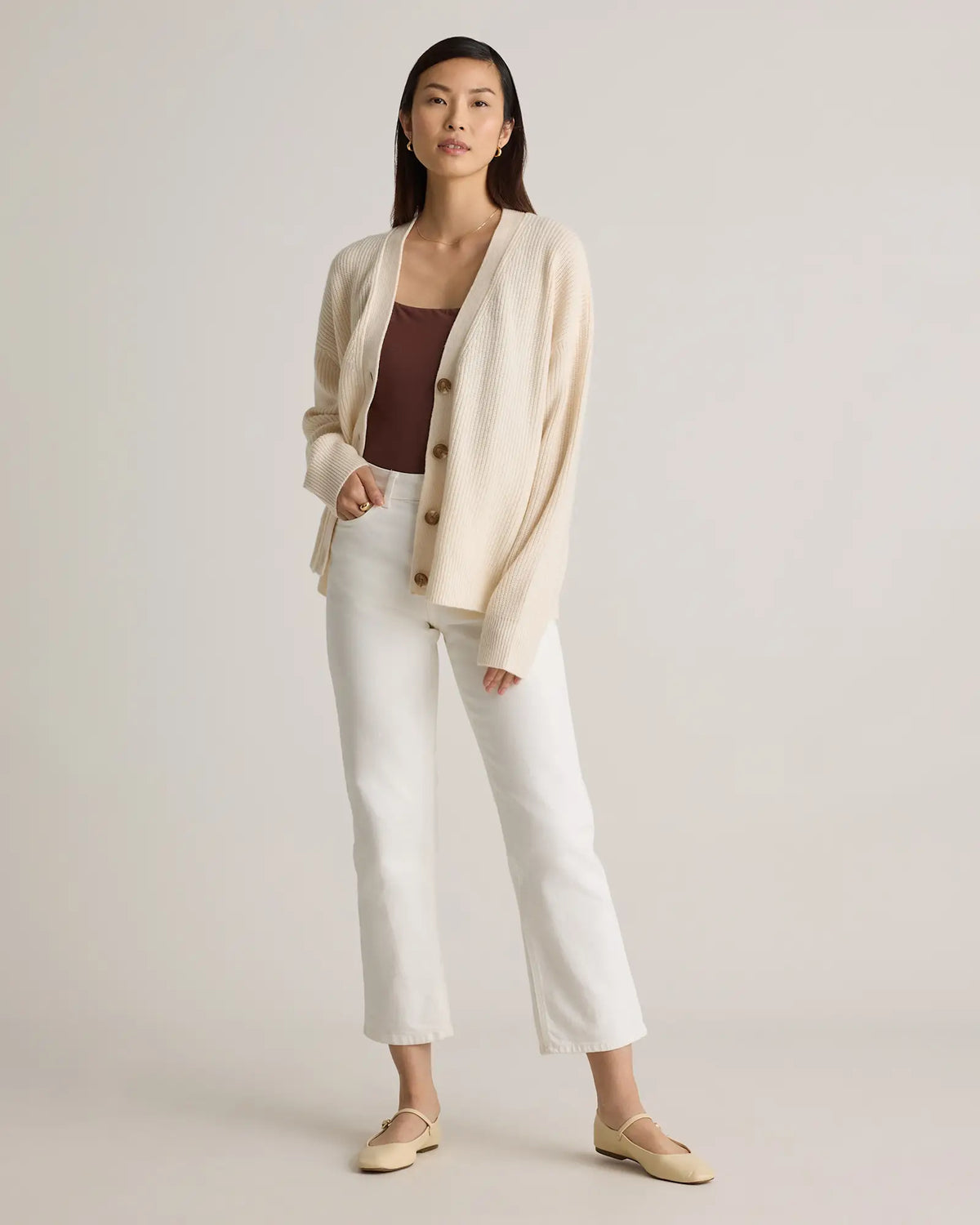 Mongolian Cashmere Fisherman Boxy Cropped Cardigan Sweater - US 3929
