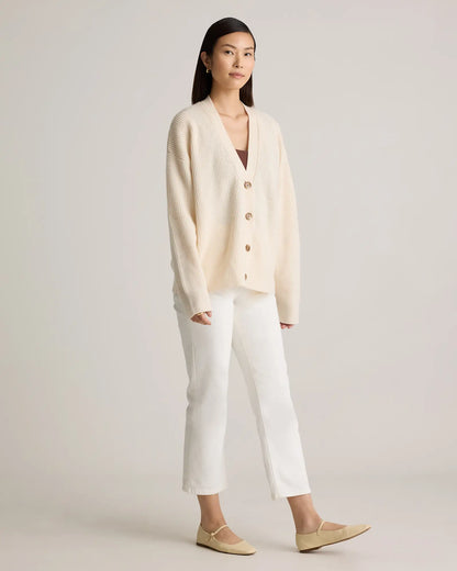Mongolian Cashmere Fisherman Boxy Cropped Cardigan Sweater - US 3929