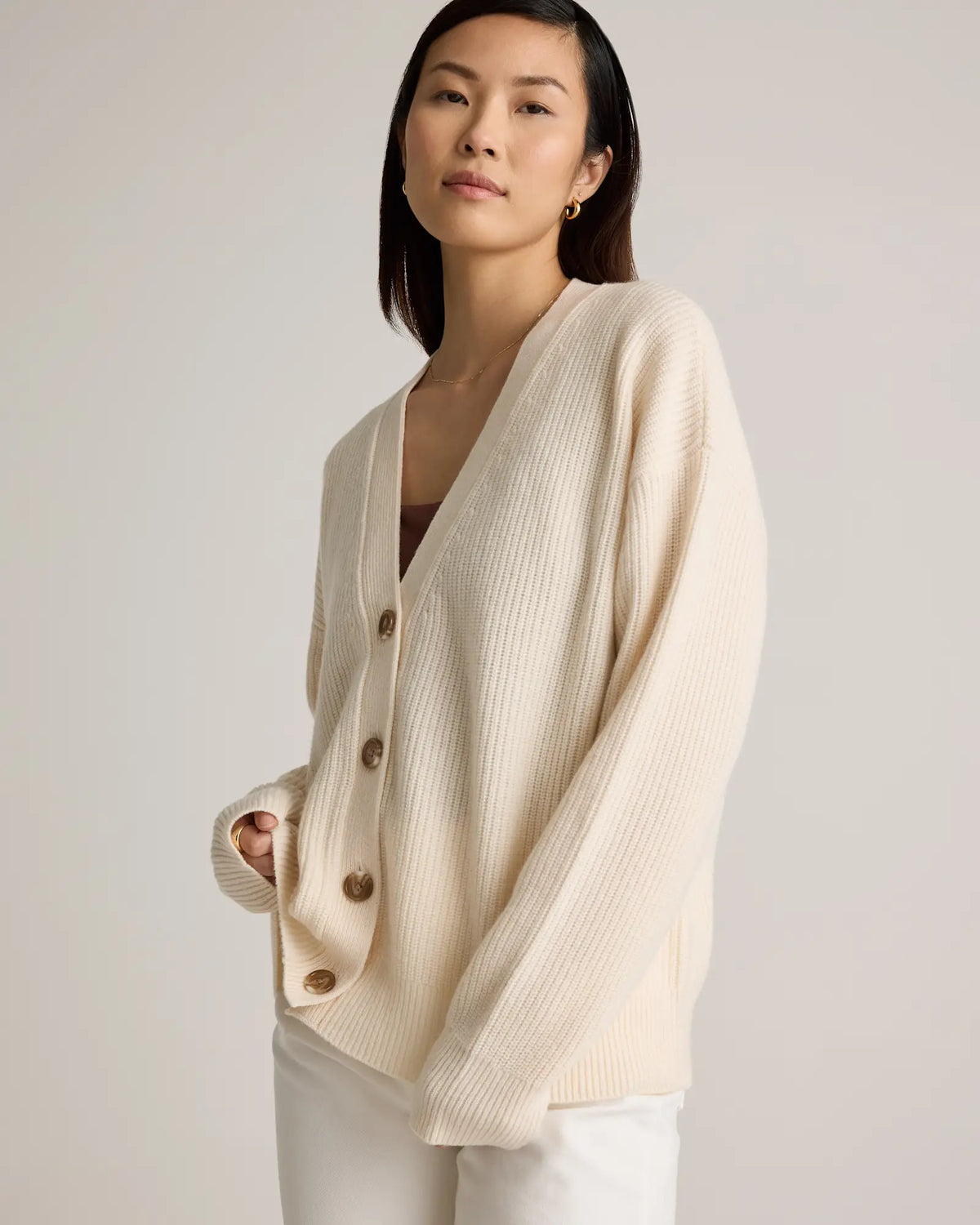Mongolian Cashmere Fisherman Boxy Cropped Cardigan Sweater - US 3929